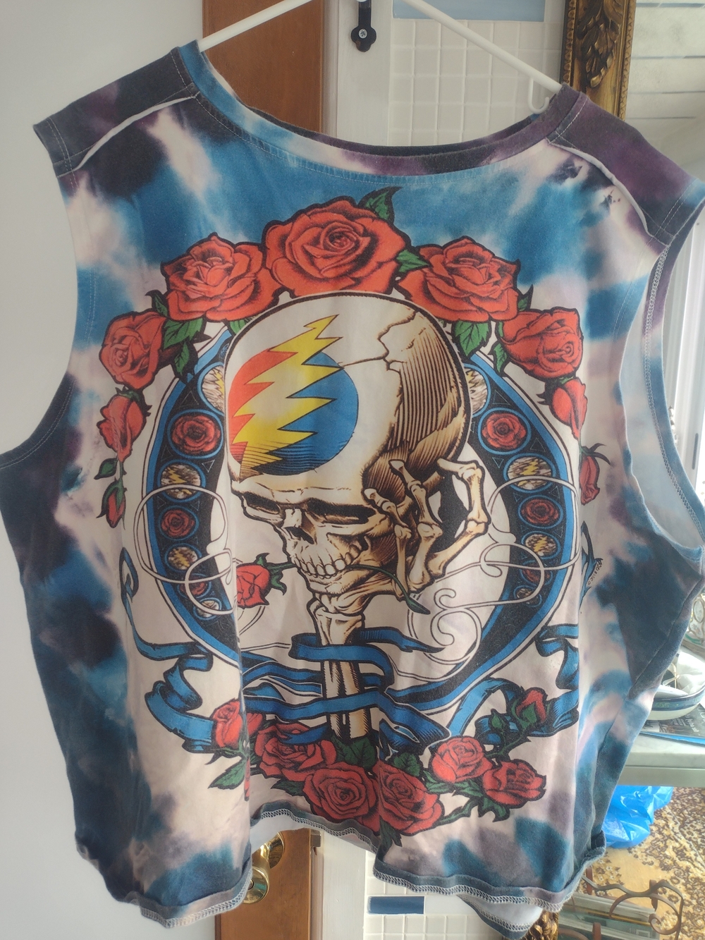 Tie-Dye Grateful Dead Skull & Roses Tank Top - Blue, Purple, Red